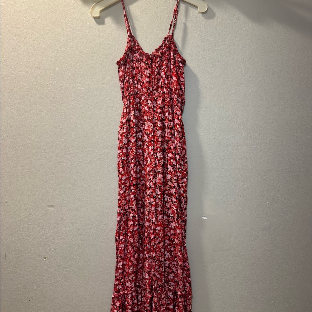 Red Floral Spaghetti-Strap Jumpsuit - Picture 7 of 12